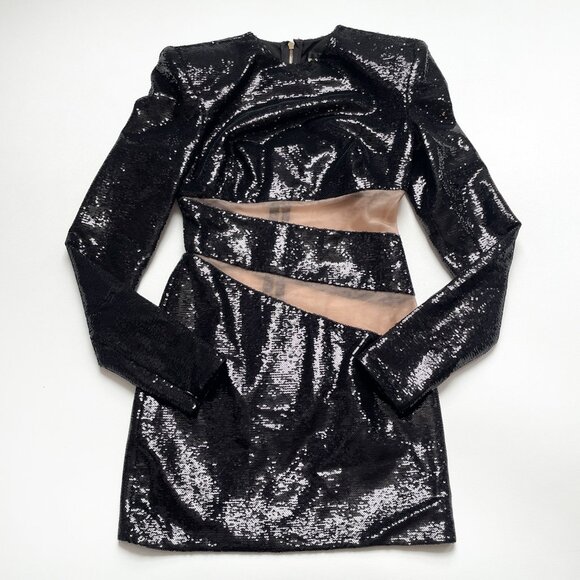 Bronx And Banco Elise Sequin Mini Dress Mesh Cutout Black Size AU 8 US 4 NEW NWT - Picture 2 of 13